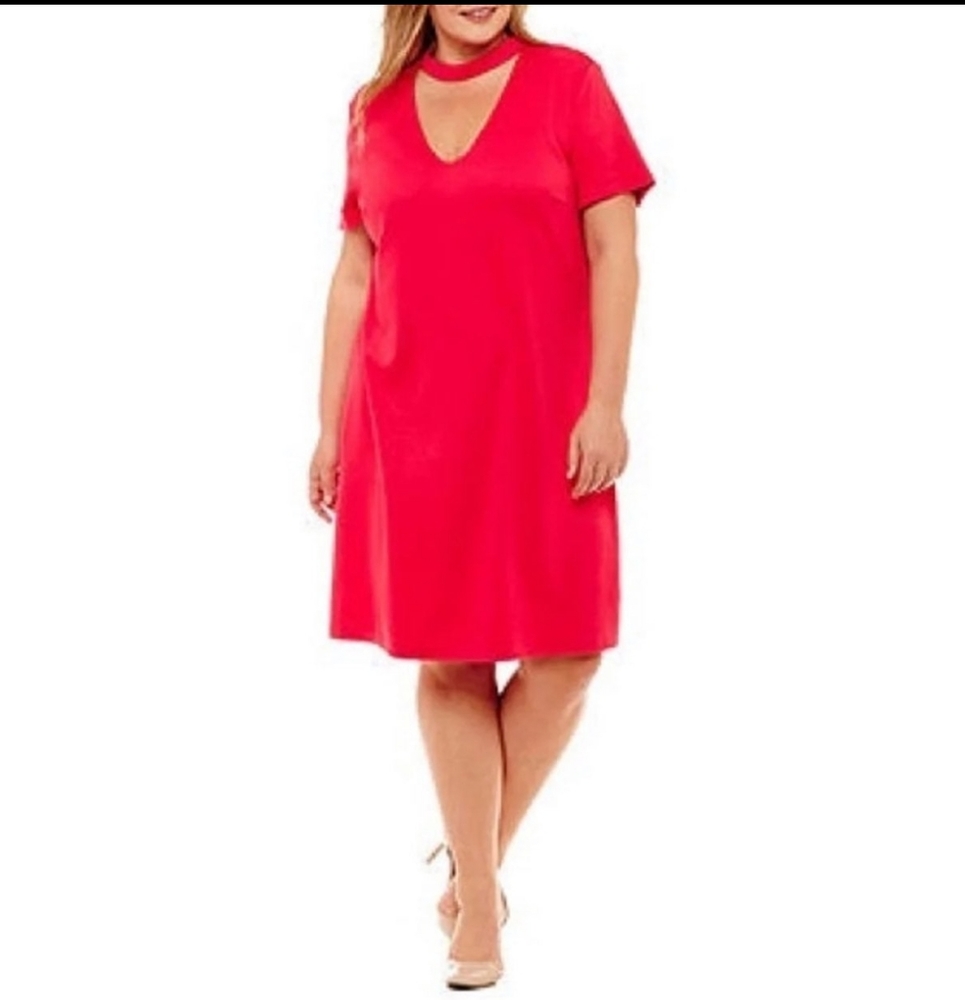 Distinctive Collections Pink Short Sleeve Choker Neck Midi Dress Size 2X NWT